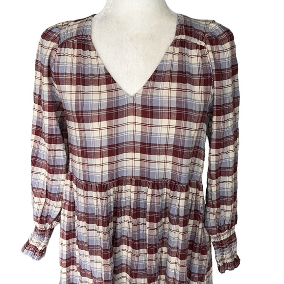 NWT Madewell Plaid Tiered Puff Sleeve Midi Dress in Dusk Peri Plaid - XXS XS - Picture 6 of 16